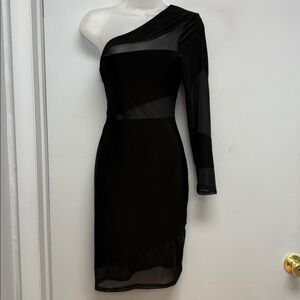 ✨ Venus One-Shoulder Black Bodycon Dress | Sheer Mesh Panels | Size L